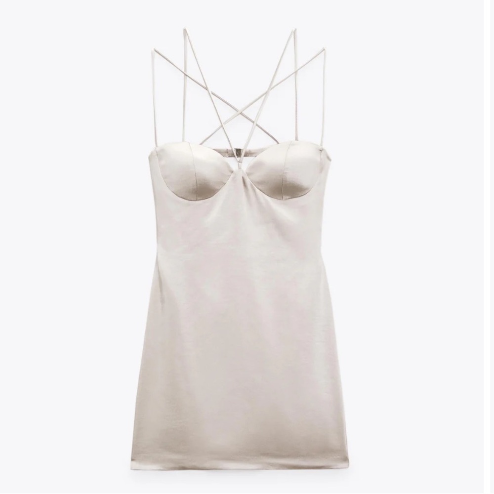 Zara Satin Dress in Grey Pearl- S